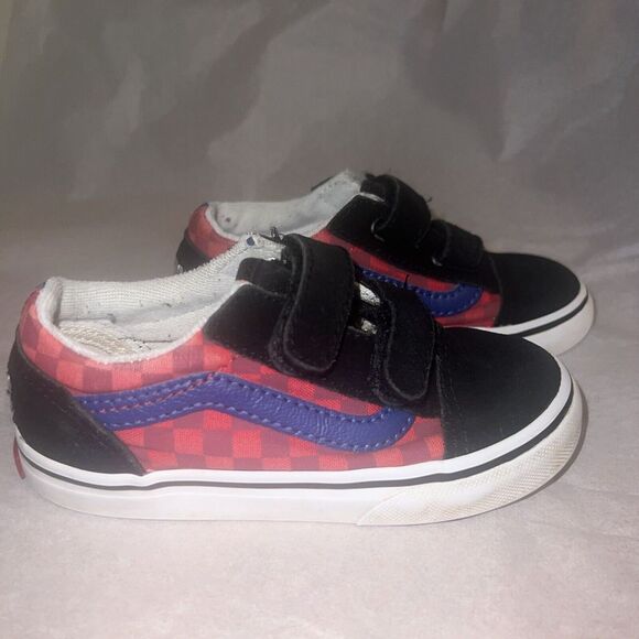 Vans Other - Vans Old Skool V Checkerboard US Toddler 8.5 Blue, Red, Yellow, Black  Striped